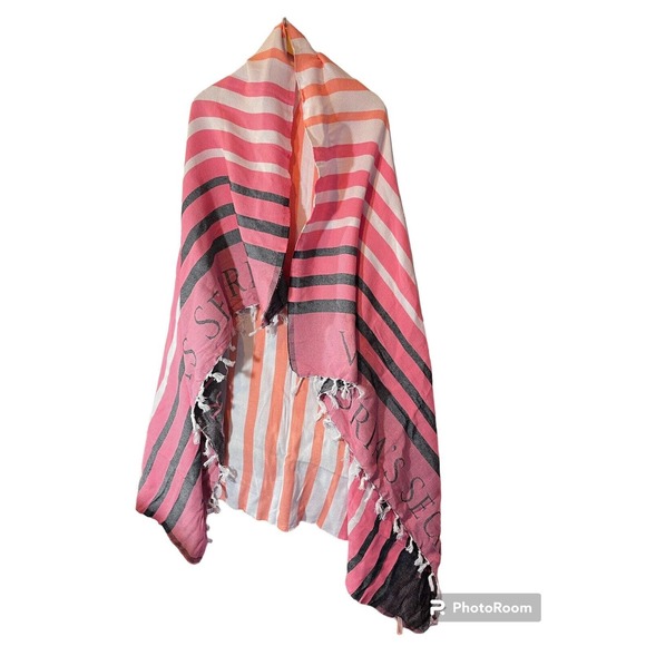 Victoria's Secret Pink Striped Throw Blanket 50”x60” Beach Pool Cover Up Wrap - Picture 1 of 8